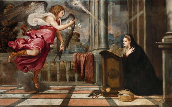 600x374 Annunciation To Mary Titian C.1540 - Annunciation Of Mary Painting
