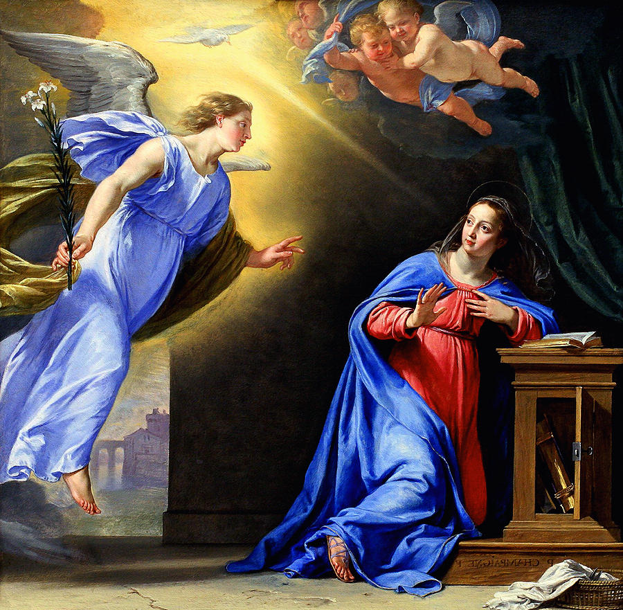 900x881 Annunciation Painting By Philippe De Champaigne - Annunciation Of Mary Painting