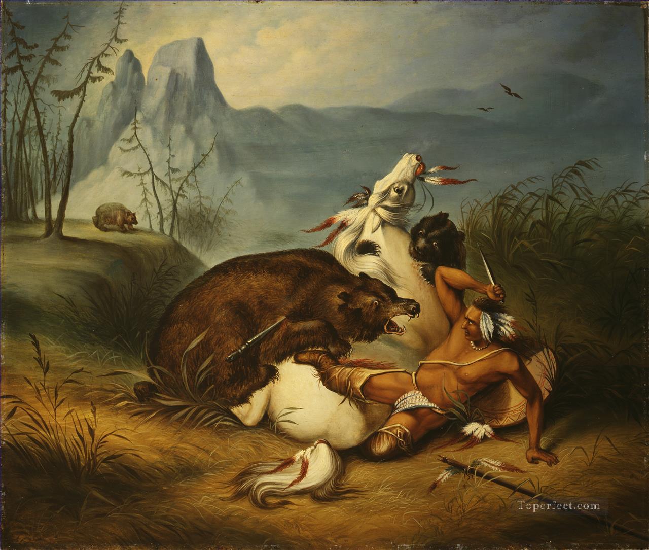 1280x1084 Indian Bear Fight Anonymous Painter Painting In Oil For Sale - Anonymous Painting