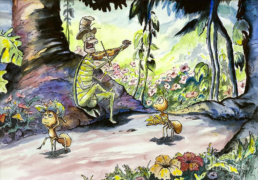 900x631 The Ant And The Grasshopper Painting By William Reed - Ant Painting