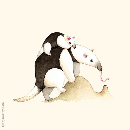 500x500 Anteater Watercolor Painting Drawing Joojoo(Afsaneh Tajvidi - Anteater Painting