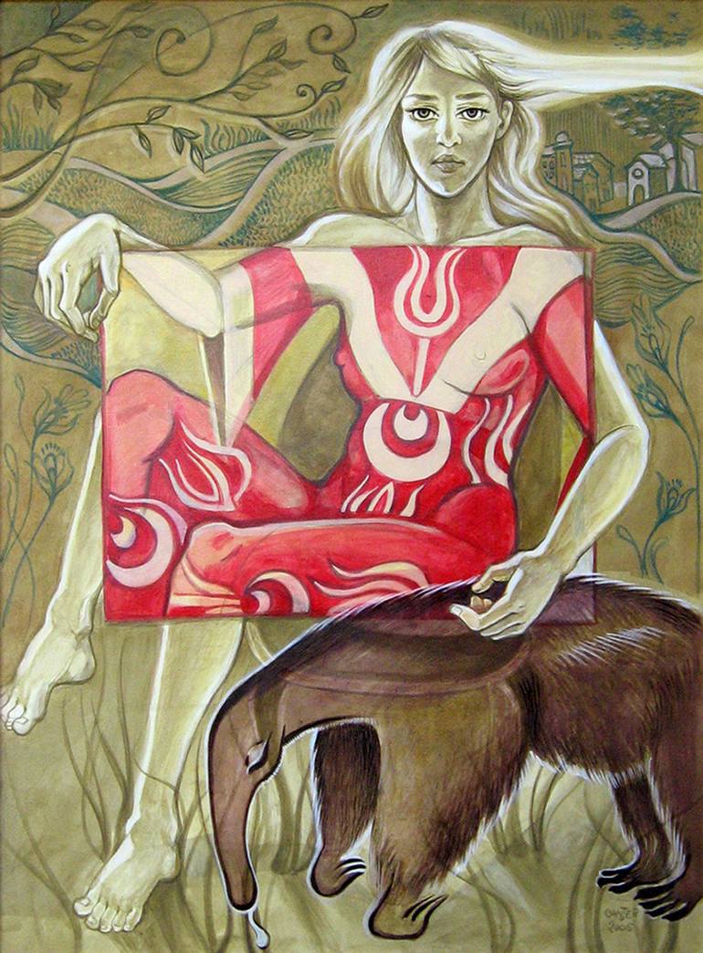 770x1044 Saatchi Art Girl Amp Anteater Painting By Madalina Canter - Anteater Painting