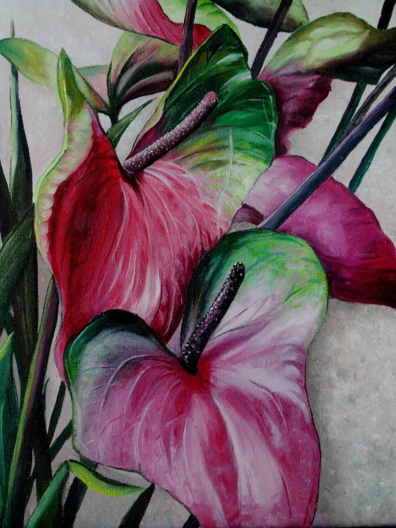 770x1027 Saatchi Art Anthurium Lilies Painting By Karin Best - Anthurium Painting