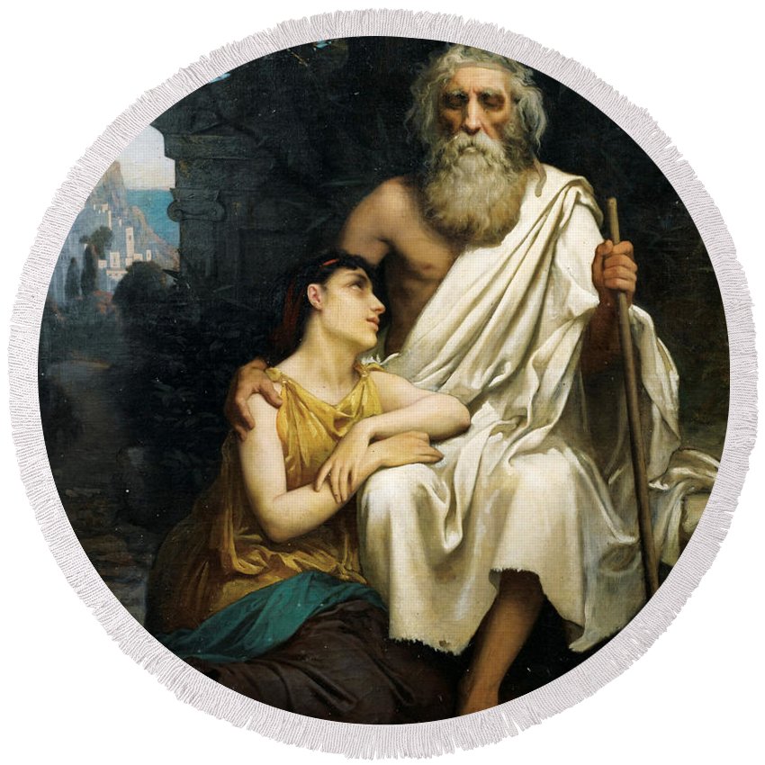850x850 Oedipus And Antigone Round Beach Towel For Sale By Camille Felix - Antigone Painting