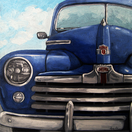 432x432 Old Blue Ford Vintage Car Automobile Oil Painting By Linda Apple - Antique Car Painting
