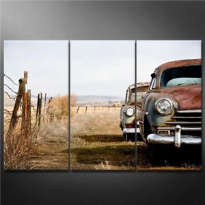 300x300 Vintage Car Abandoned Painting Poster Modern Picture Canvas Wall - Antique Car Painting