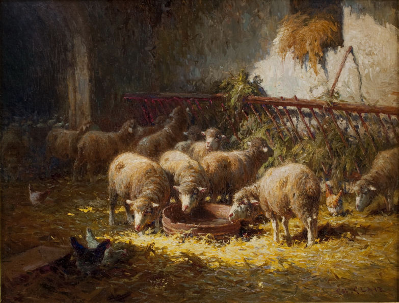 783x594 Charles H Clair - Antique Sheep Painting