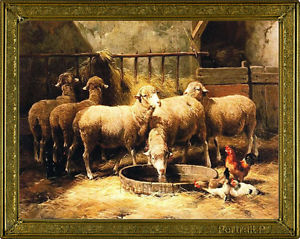 300x239 Old Master Art Antique Oil Painting Portrait Animal Sheep Farm - Antique Sheep Painting
