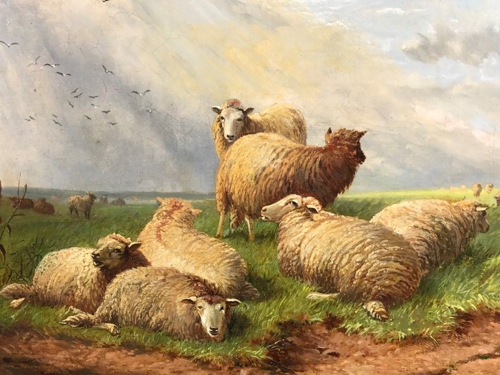 1024x768 Thomas Sidney Cooper Oil Painting (1803 - Antique Sheep Painting