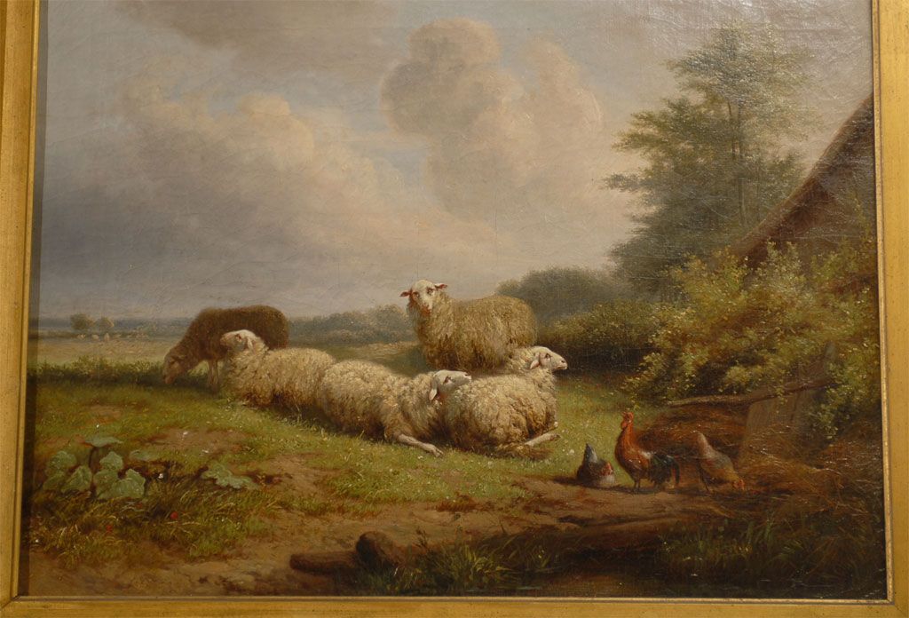 1024x696 Oil Painting With Sheep Pair Of Antique Sheep Oil Paintings - Antique Sheep Painting