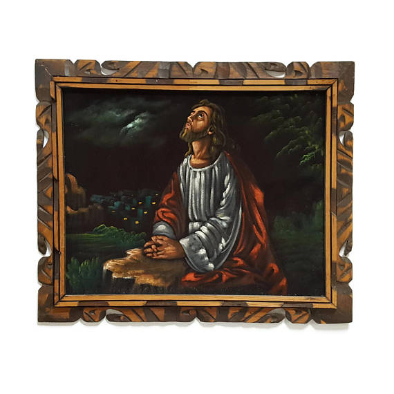 570x570 Vintage Black Velvet Jesus Black Velvet Painting Jesus - Antique Velvet Painting