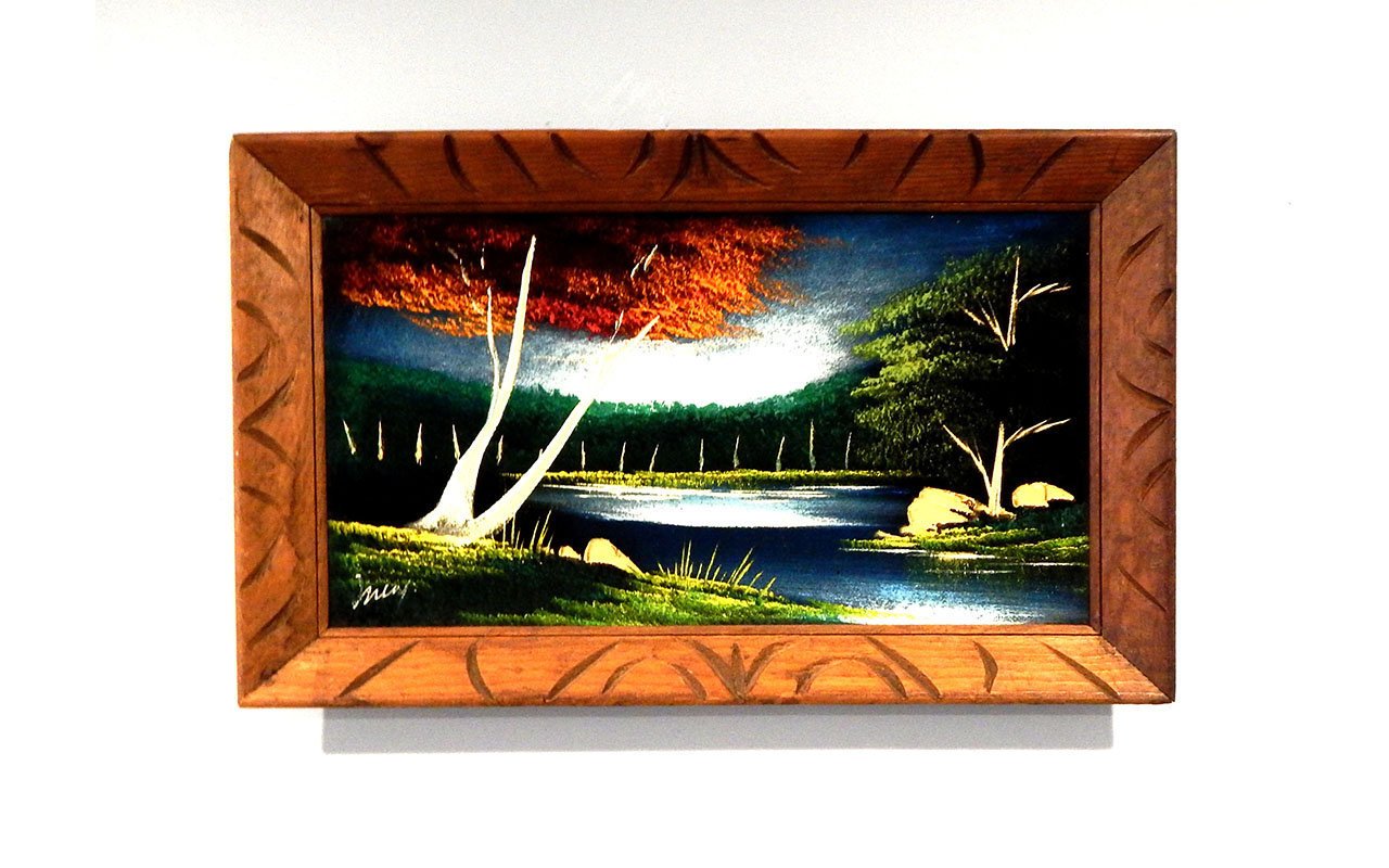 1280x800 Vintage Velvet Landscape Painting Scenic Pond View - Antique Velvet Painting