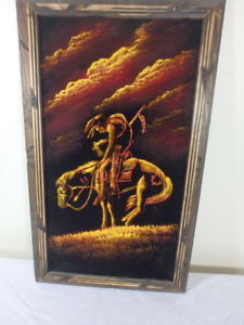 225x300 Vintage Velvet Painting Native American Indian Horse End - Antique Velvet Painting