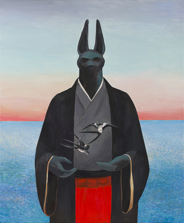 709x856 Anubis With Sparrows Art By Joanna Karpowicz - Anubis Painting