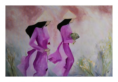 500x347 Original Traditional Ao Dai Vietnamese Women 24x36 Acrylic - Ao Dai Painting