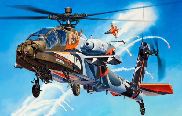 596x380 Wallpaper Art, Painting, Helicopter, Ah 64 Apache Images - Apache Helicopter Painting