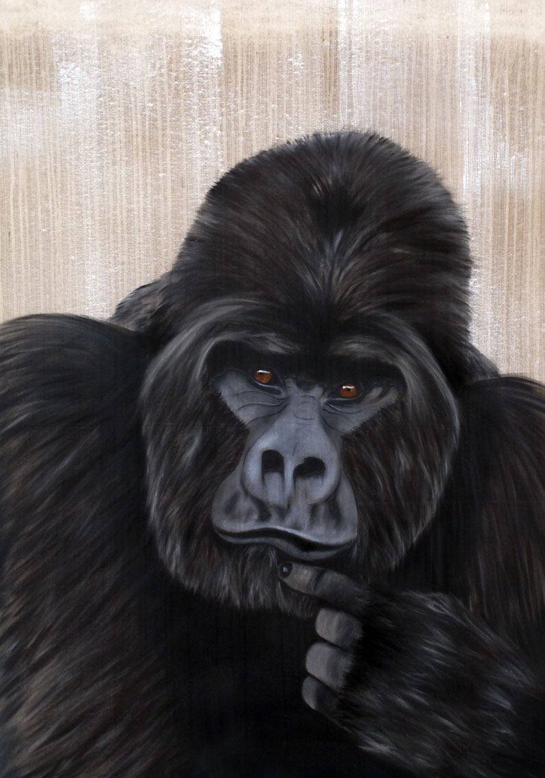 795x1134 Molkoh Gorilla Ape Monkey Thierry Bisch Animal Painter Threatened - Ape Painting