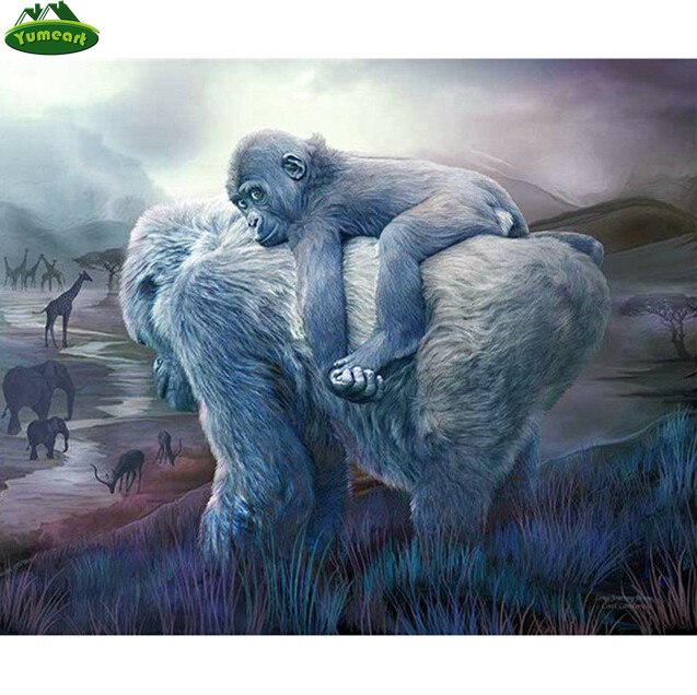 637x636 Yumeart 3d Diy Diamond Embroidery Ape Apes Orangutan Chimpanzee - Ape Painting