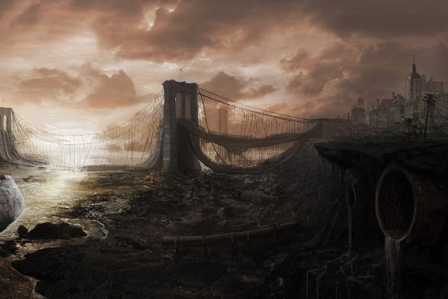 640x427 Apocalyptic Brooklyn Bridge Apocalypse Artwork Cloth Silk Art Wall - Apocalypse Painting
