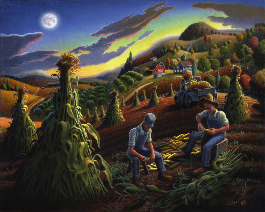 900x720 Autumn Farmers Shucking Corn Appalachian Rural Farm Country - Appalachian Painting