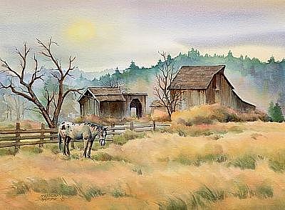400x294 Old Barn And Appaloosa Horse Painting By Sharon Sharpe - Appaloosa Horse Painting