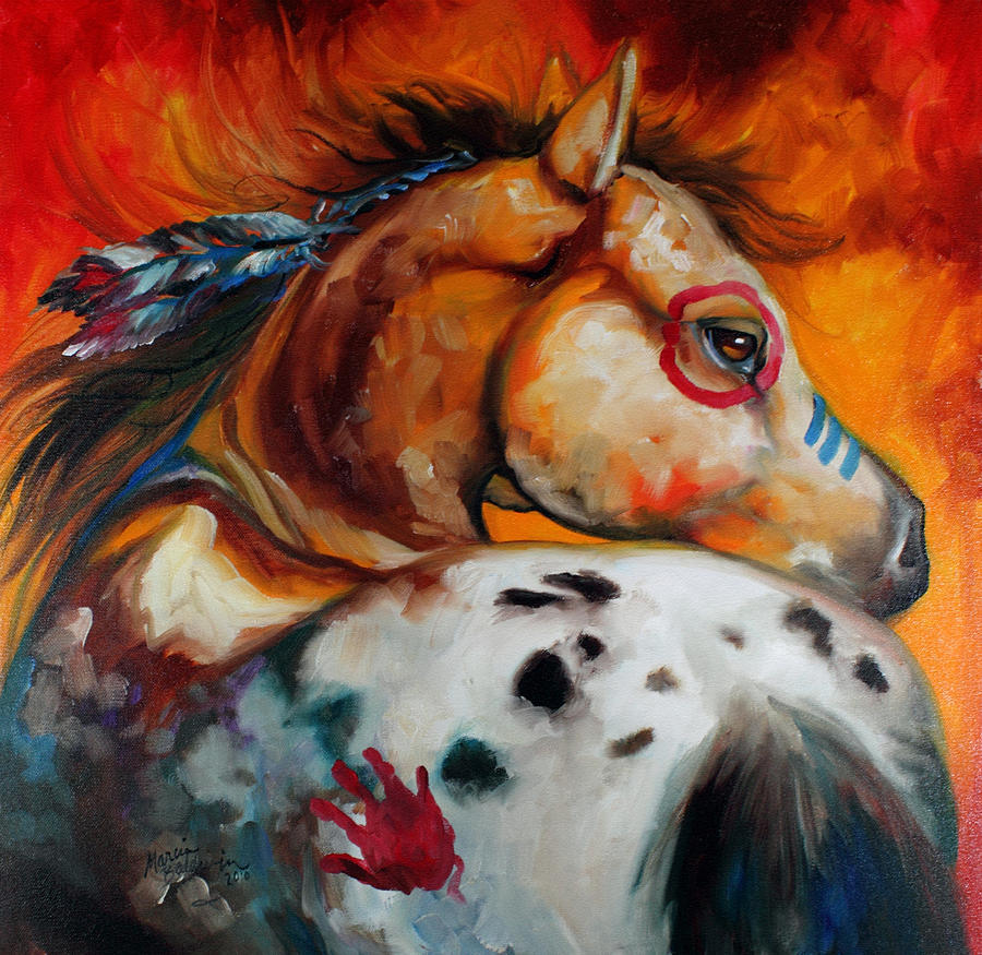 900x875 Appaloosa Indian War Pony Painting By Marcia Baldwin - Appaloosa Horse Painting