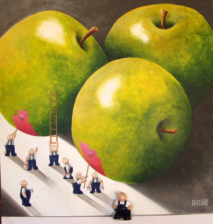 726x760 Blokes Painting Green Apple Red. Acrylic On Deep Frame Canvas. 90 - Apple Green Painting