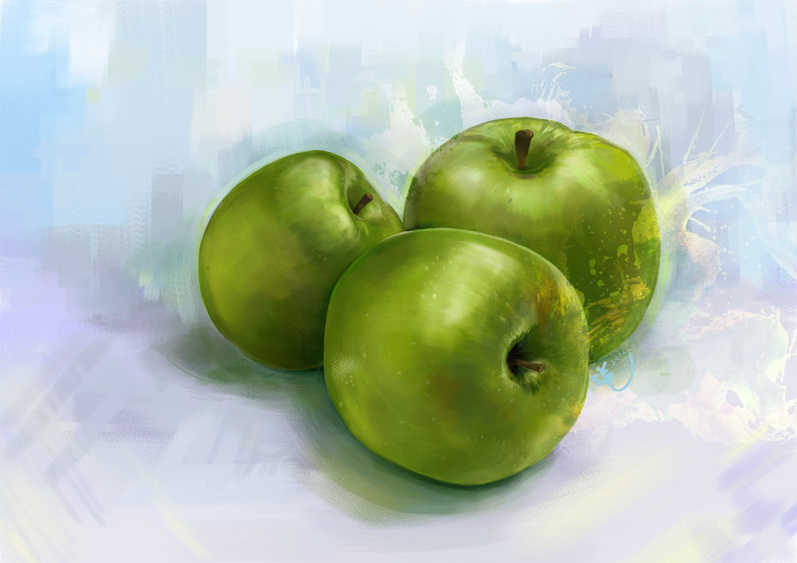900x636 Digital Painting (Green Apple) By Toopyboo - Apple Green Painting