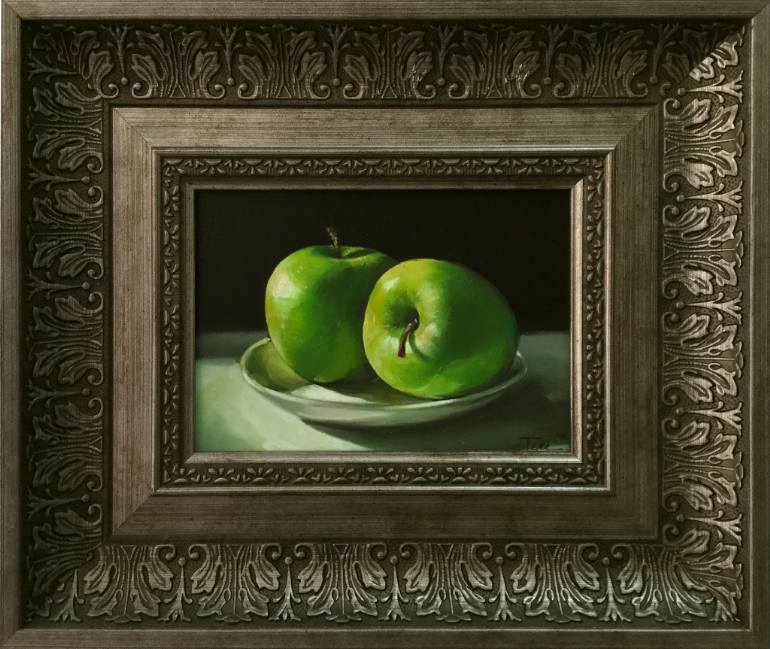 770x649 Saatchi Art Still Life With Green Apples Painting By Tem Dobrinova - Apple Green Painting