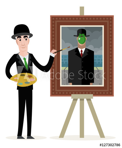 414x500 Painting Surrealist Apple Hat Man - Apple Hat Painting