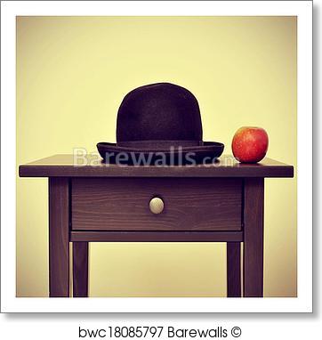 362x382 Art Print Of Picture Of A Bowler Hat And An Apple On A Bureau - Apple Hat Painting