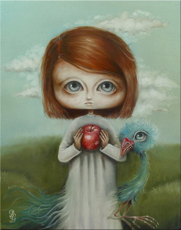 600x762 Girl, Apple And Bird By Paulee1 - Apple Head Painting
