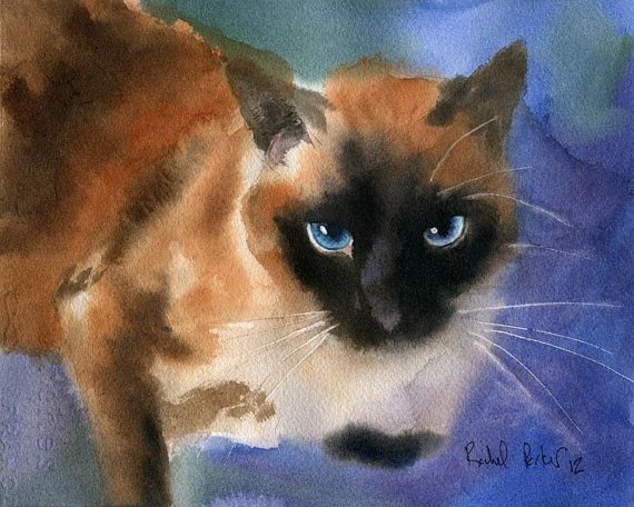 570x456 Applehead Cat Art Print Of A Watercolor Painting Pet Portrait 4 - Apple Head Painting