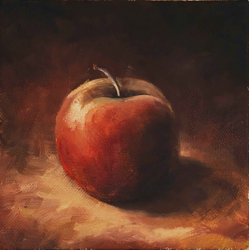 498x500 Red Apple, Oil Painting Painted On Canvas, 15 X 15 Cm. - Apple Oil Painting