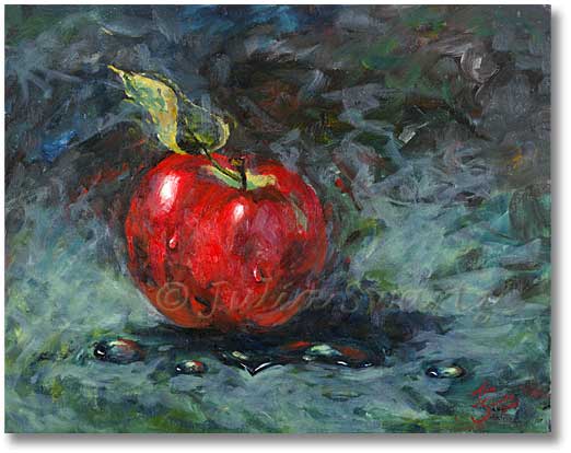 522x414 Still Life Oil Painting Of An Apple - Apple Oil Painting