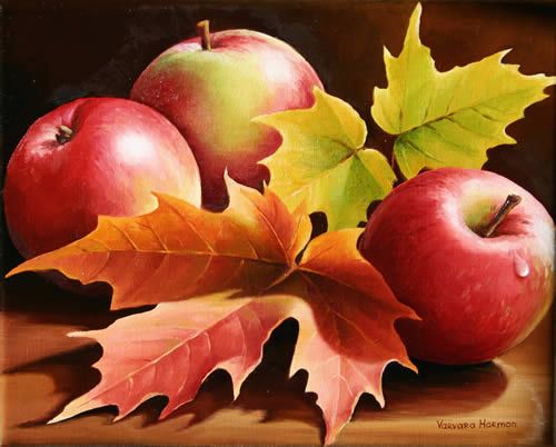 500x402 Three Apples, Oil Painting - Apple Oil Painting