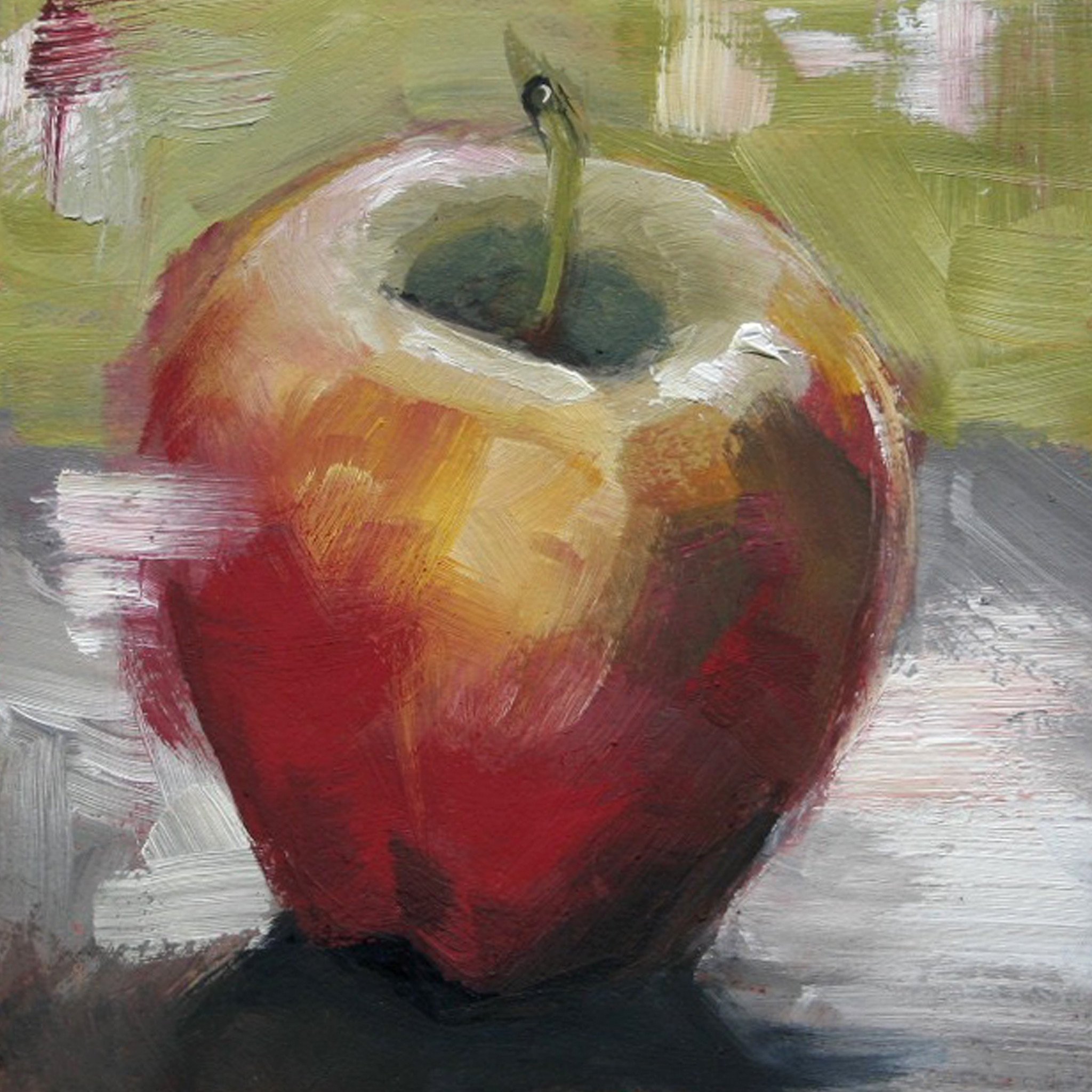 2048x2048 Apple Oil Painting, 5 X 5 Contemporary Oil Painting On Box Panel - Apple Oil Painting