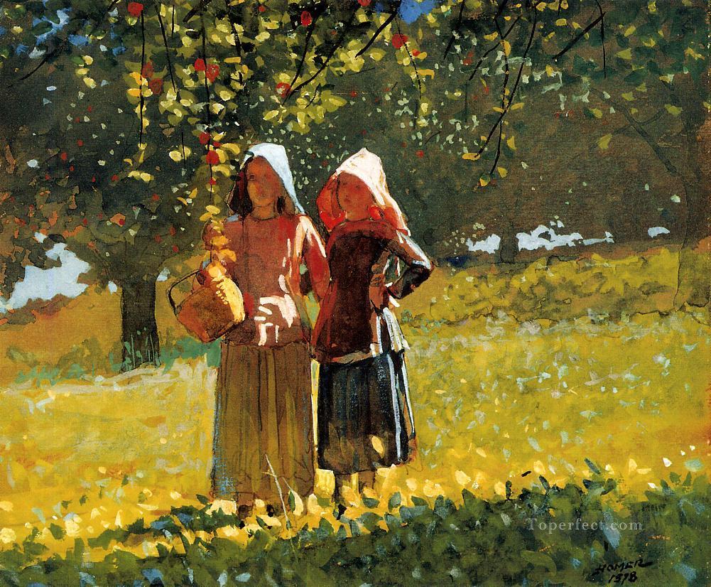 1001x826 Apple Picking Aka Two Girls In Sunbonnets Or In The Orchard - Apple Orchard Painting