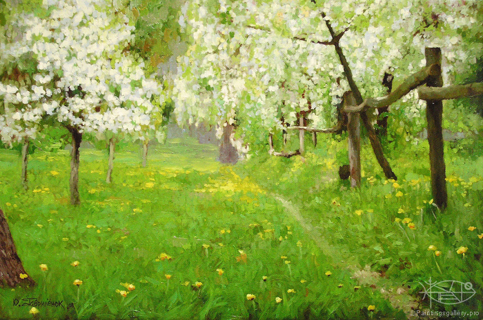 700x464 Russian Paintings Gallery - Apple Orchard Painting