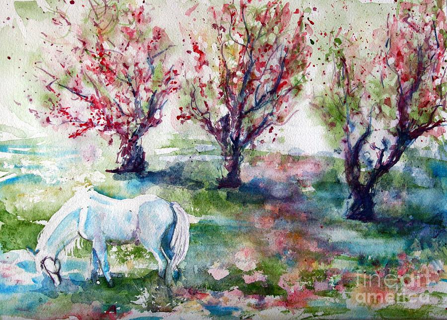 900x646 Sugar In The Apple Orchard Meadow Painting By Cheyanne Sexton - Apple Orchard Painting