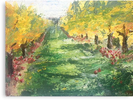 550x417 Apple Orchard Painting Canvas Prints By Ajubie Redbubble - Apple Orchard Painting