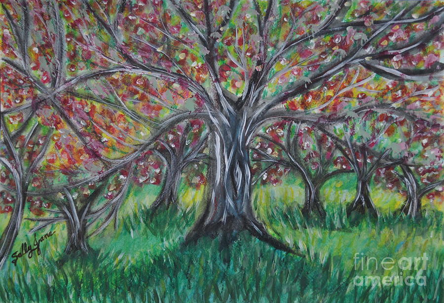 900x614 Apple Orchard Painting By Sally Rice - Apple Orchard Painting