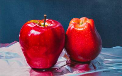 400x252 Signed Oil On Canvas Apple Painting From Peru - Apple Painting