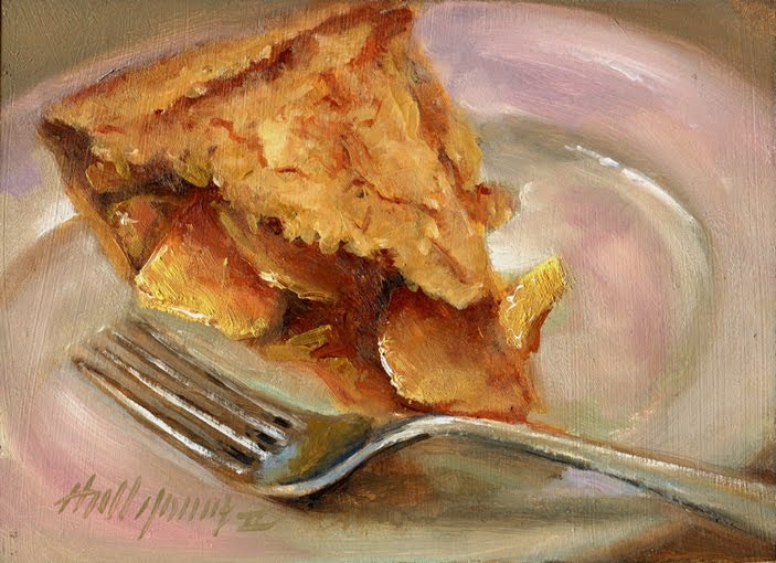 703x510 Apple Pie On Plate With Fork, Dessert Painting 6 X8 Oil On Panel - Apple Pie Painting
