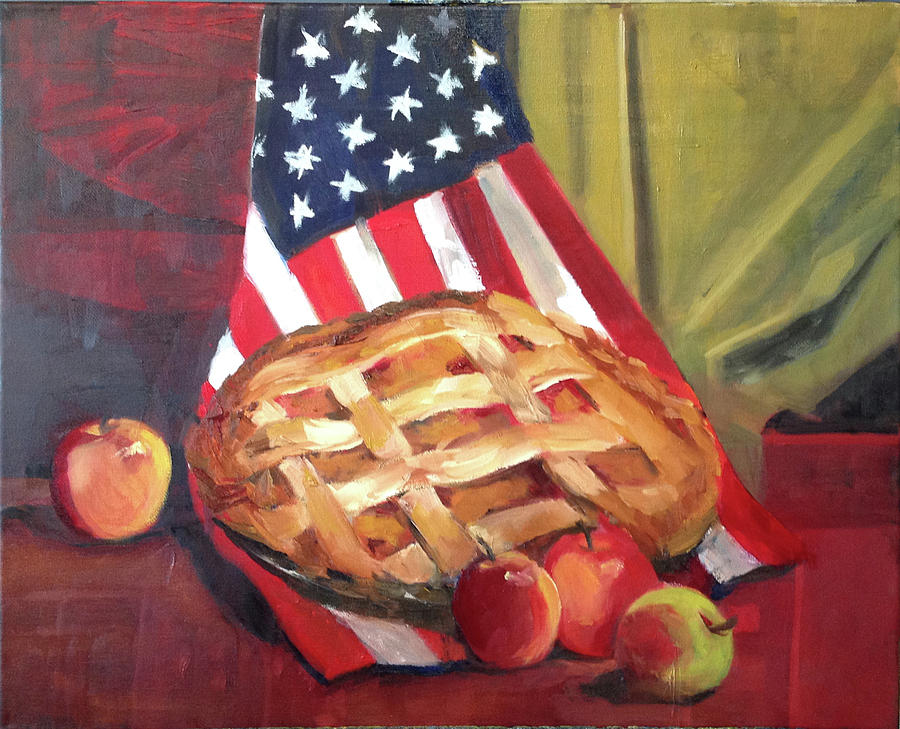 900x729 Apple Pie And American Flag Painting By Mary Marin - Apple Pie Painting