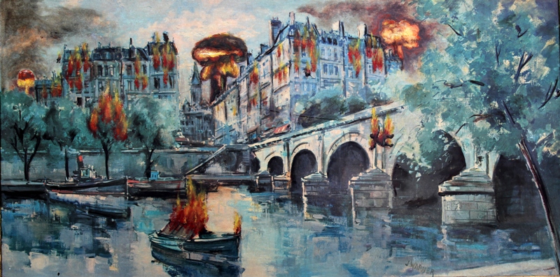 800x397 April In Paris In Flames By Katmartinartist - April In Paris Painting