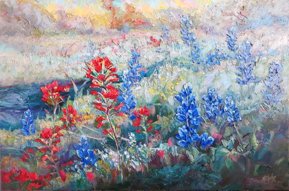576x380 Niki Gulley Palette Knife Oil Painting By Texas - April Painting
