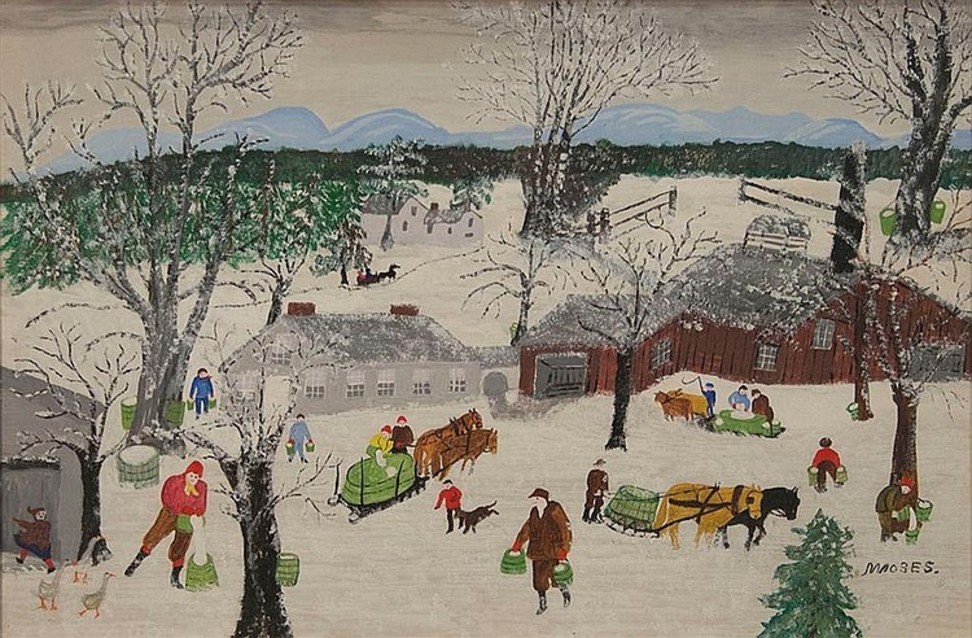 972x638 Painting By Grandma Moses (1860 1961), Titled Sap Gathering, Sells - April Painting