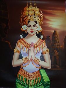 225x300 Lovely Cambodian Khmer Apsara Dancer Oil Painting 23.5 X 31 - Apsara Painting