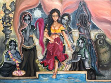 375x279 Saatchi Art Apsara Bath Painting By Sangeetha Bansal - Apsara Painting